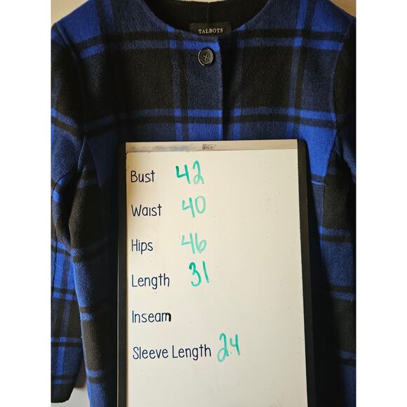 Talbots blue black buffalo plaid fleece reversible jacket blazer sz medium - Picture 7 of 7